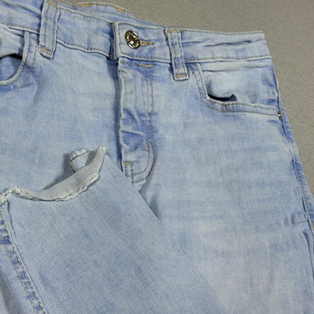 Mango MNG Denim Authentics Light Wash Skinny Jeans Frayed Step Hem Blue Womens